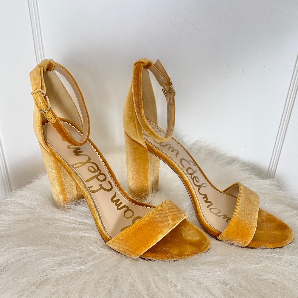 Mustard Velvet Chunky High Heel